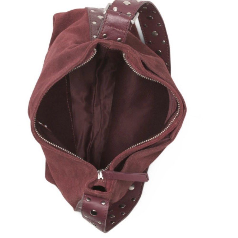 🍷MADE IN INDIA Suede Studded Hobo Elegant Burgundy Shoulder Bag🍷NWT - Picture 3 of 17
